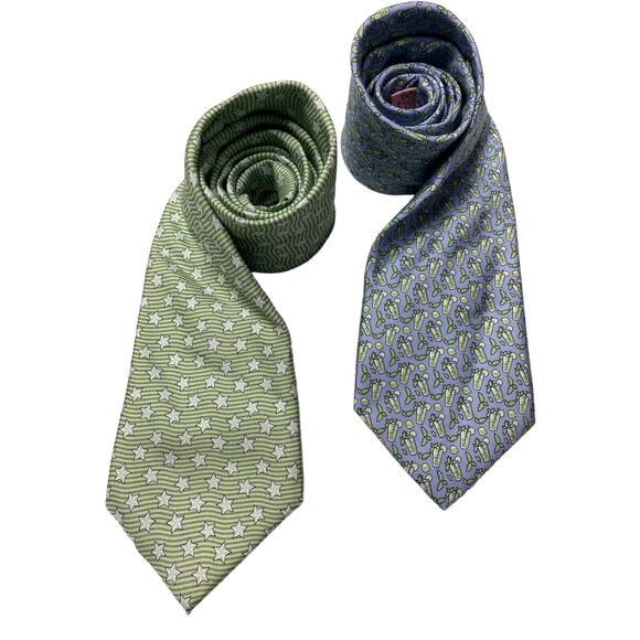 VINEYARD VINES Bundle of 2 Woven Silk Printed Ties Lemonade Star Geometric - Picture 1 of 14